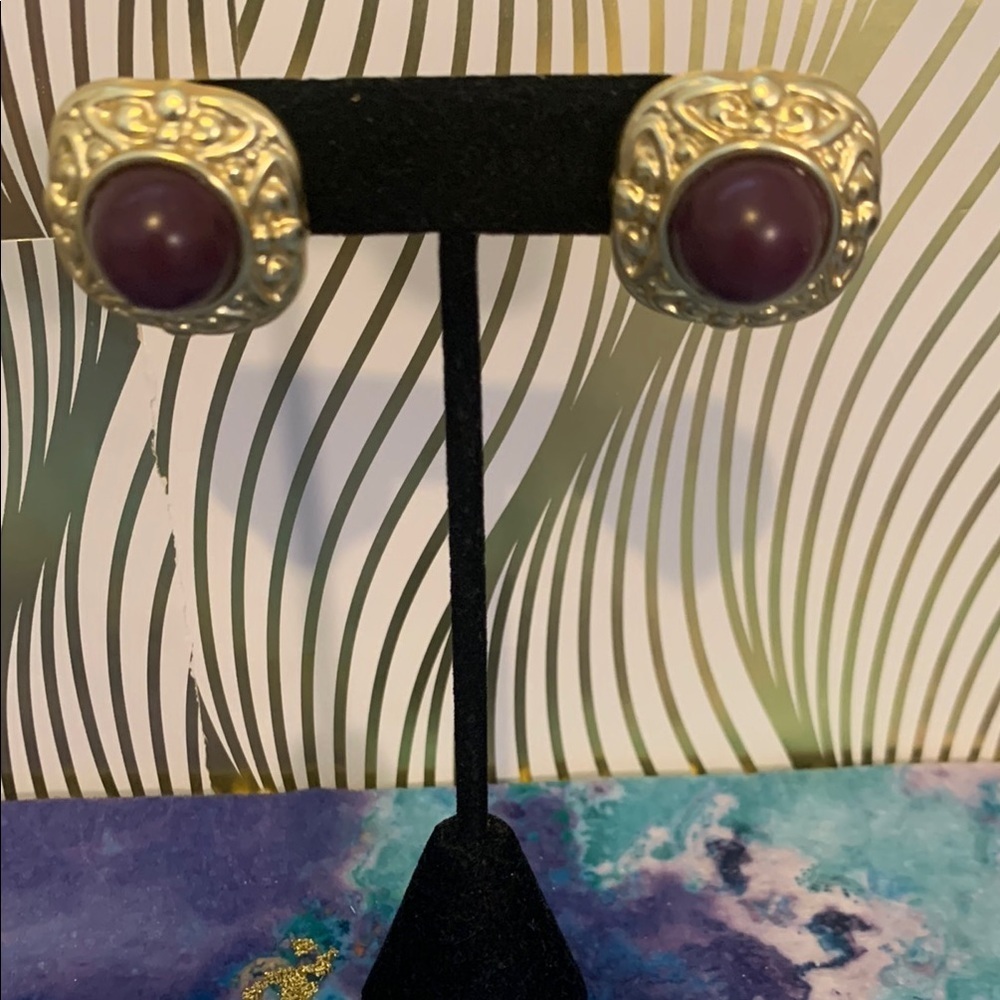 Vintage Purple and Gold Stud Earrings